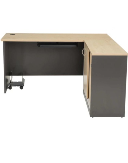 L-Shaped Office Desk with Cabinet and CPU Holder